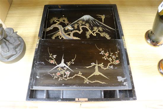 A Japanese parquetry veneered writing box length 42cm